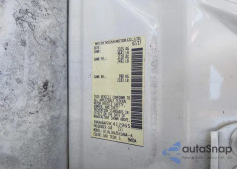 2017 Nissan Maxima 3.5 Sv из США, поврежденный, VIN 1N4AA6AP7HC412965